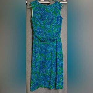 Vintage S Shift Dress Peck & Peck Fifth Avenue NY Lined Sleeveless Blue Green